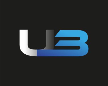 İlk harfi UB logotype şirketinin adı mavi ve gümüş rengi desenli. Siyah arkaplanda izole.