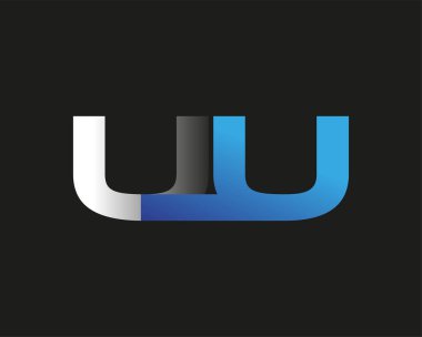 İlk harf UU logotype şirketi adı mavi ve gümüş rengi. Siyah arkaplanda izole.
