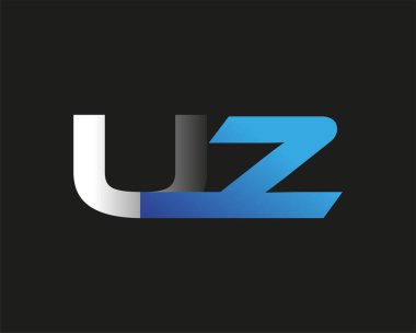 İlk harfi UZ logotype şirketi. Renkli mavi ve gümüş rengi desenli. Siyah arkaplanda izole.