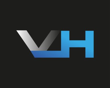 İlk harf VH logotype şirketinin adı mavi ve gümüş rengi desenli. Siyah arkaplanda izole.