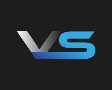 İlk harf VS logotype şirketinin adı mavi ve gümüş rengi desenli. Siyah arkaplanda izole.