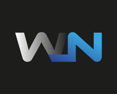 İlk harf WN logotype şirketinin adı mavi ve gümüş rengi Swoosh tasarımı. Siyah arkaplanda izole.