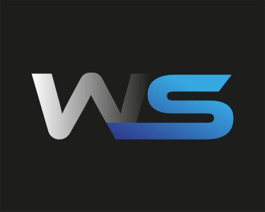İlk harf WS logotype şirket adı mavi ve gümüş rengi Swoosh tasarımı. Siyah arkaplanda izole.