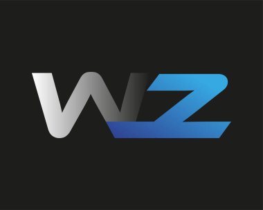 İlk harfi WZ logotype şirketinin adı mavi ve gümüş rengi desenli. Siyah arkaplanda izole.