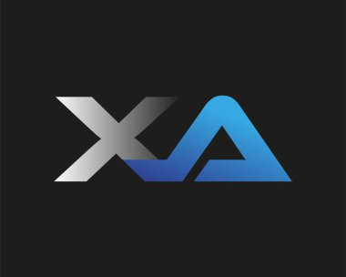 İlk harf XA logotype şirketi adı mavi ve gümüş rengi. Siyah arkaplanda izole.