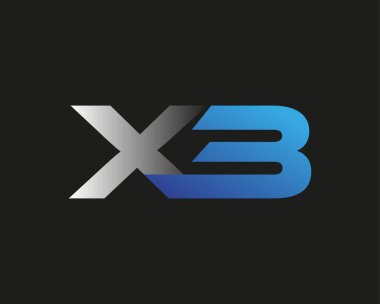 İlk harf XB logotype şirket adı mavi ve gümüş rengi. Siyah arkaplanda izole.