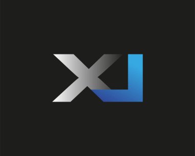 İlk harf XI logotype şirketi adı mavi ve gümüş rengi. Siyah arkaplanda izole.