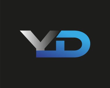 İlk harf YD logotype şirketinin adı mavi ve gümüş rengi desenli. Siyah arkaplanda izole.