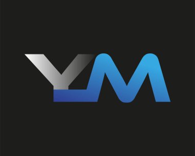İlk harf YM logotype şirketinin adı mavi ve gümüş rengi desenli. Siyah arkaplanda izole.