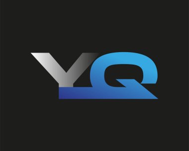 İlk harf YQ logotype şirketi adı mavi ve gümüş rengi. Siyah arkaplanda izole.