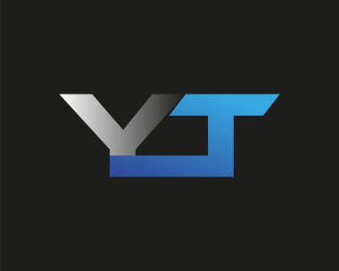 İlk harf YT logotype şirketinin adı mavi ve gümüş rengi desenli. Siyah arkaplanda izole.