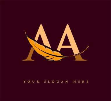 Initial letter AA logo with Feather Company Name, Simple and Clean Design. Vector Logo for Business and Company clipart