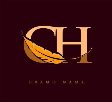 Initial letter CH logo with Feather Company Name, Simple and Clean Design. Vector Logo for Business and Company clipart svg vector 