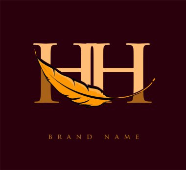 İlk harf HH logosu, üzerinde Feather Company Name, Basit ve Temiz Tasarım. İş ve Şirket İçin Vektör Logosu