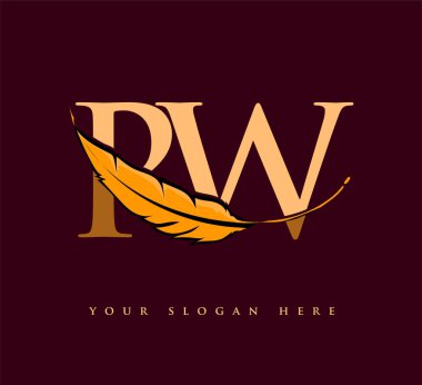 Initial letter RW logo with Feather Company Name, Simple and Clean Design. Vector Logo for Business and Company clipart