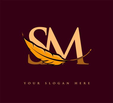 Feather Company Name, Basit ve Temiz Tasarım 'ın baş harfi SM logosu. İş ve Şirket İçin Vektör Logosu