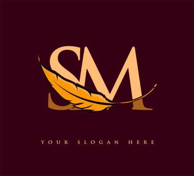 Initial letter SM logo with Feather Company Name, Simple and Clean Design. Vector Logo for Business and Company clipart