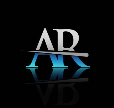 İlk harf olarak AR şirketinin adı mavi ve gümüş rengi Swoosh tasarımı. iş ve şirket için vektör logosu