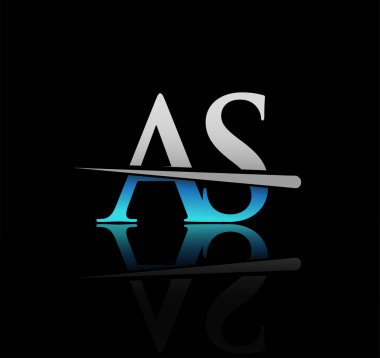 İlk amblem AS şirketinin adı mavi ve gümüş rengi Swoosh tasarımı. iş ve şirket için vektör logosu