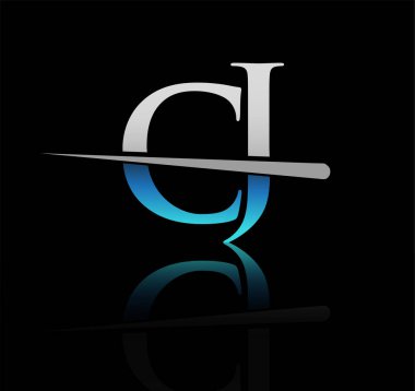 İlk olarak CJ şirketinin adı mavi ve gümüş renkli desenli logoti. iş ve şirket için vektör logosu
