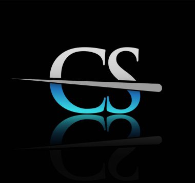 İlk harf olarak CS şirketi adı mavi ve gümüş rengi Swoosh tasarımı. iş ve şirket için vektör logosu