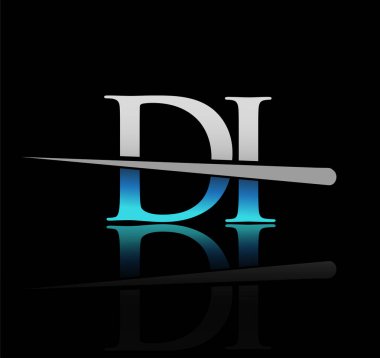 İlk logotype harfli DI şirketinin adı mavi ve gümüş renkli Swoosh tasarımı. iş ve şirket için vektör logosu