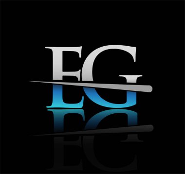 İlk logotype harfli EG şirketinin adı mavi ve gümüş rengi desenli. iş ve şirket için vektör logosu