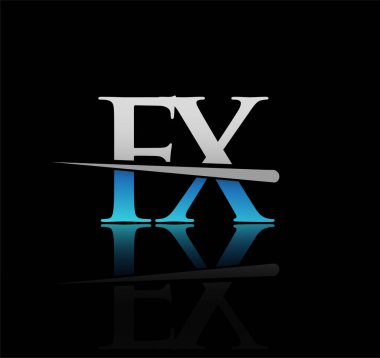 İlk logotype harfi FX şirket adı mavi ve gümüş rengi Swoosh tasarımı. iş ve şirket için vektör logosu