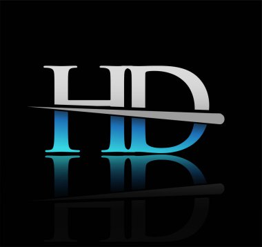 İlk logotype harfli HD şirket adı mavi ve gümüş rengi Swoosh tasarımı. iş ve şirket için vektör logosu