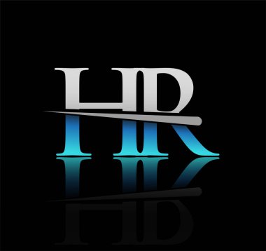 İlk logotype harfli HR şirketinin adı mavi ve gümüş rengi desenli. iş ve şirket için vektör logosu