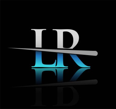 İlk logotype harfli LR şirketinin adı mavi ve gümüş rengi desenli. iş ve şirket için vektör logosu
