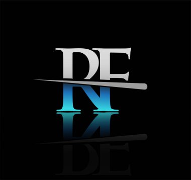 İlk logotype harfli RF şirketi adı mavi ve gümüş renkli Swoosh tasarımı. iş ve şirket için vektör logosu