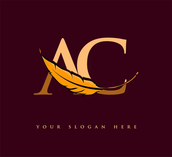 首字母Ac标识与羽毛公司名称 简洁明了设计 工商及公司的矢量标志 — 图库矢量图片