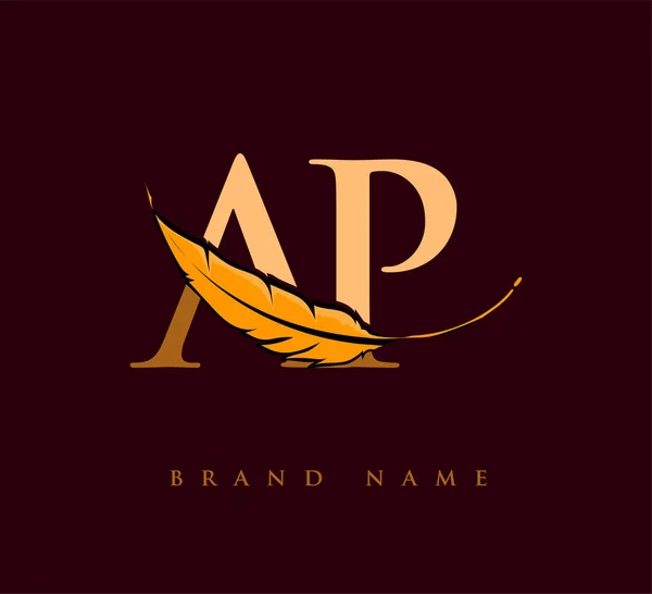 Logotipo Inicial Letra Con Nombre Compañía Plumas Diseño Simple Limpio — Vector de stock