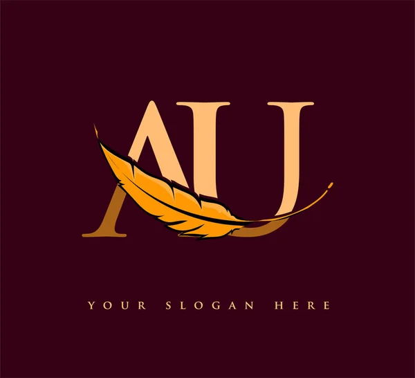 首字母Au标志与羽毛公司名称 简单而干净的设计 工商及公司的矢量标志 — 图库矢量图片