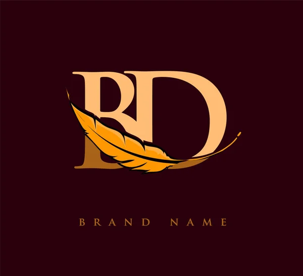 Lettre Initiale Logo Avec Feather Company Name Simple Clean Design — Image vectorielle