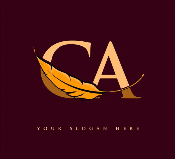 首字母Ca标志与羽毛公司名称 简单而干净的设计 工商及公司的矢量标志 — 图库矢量图片