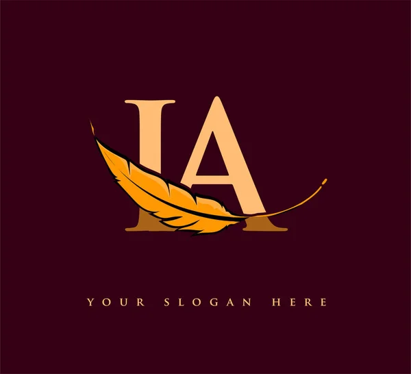 首字母Ia标志与羽毛公司名称 简单而干净的设计 工商及公司的矢量标志 — 图库矢量图片