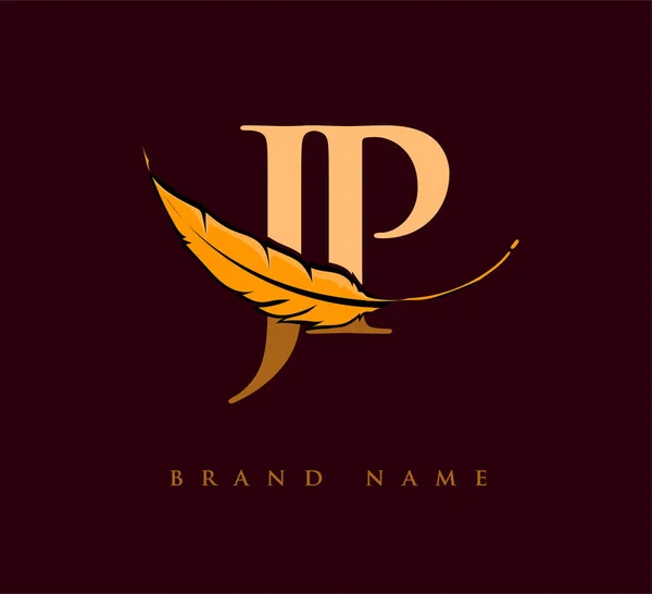 Lettera Iniziale Logo Con Piuma Nome Azienda Design Semplice Pulito — Vettoriale Stock