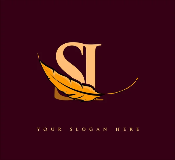 Początkowa Litera Logo Nazwą Firmy Feather Simple Clean Design Logo — Wektor stockowy