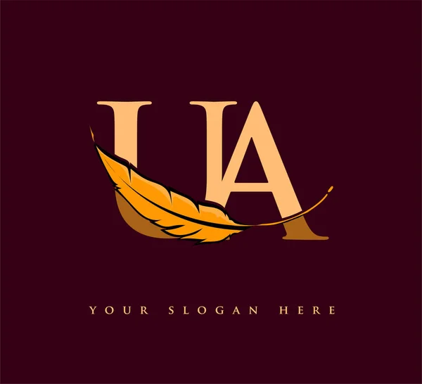 首字母Ua标志与羽毛公司名称 简单而干净的设计 工商及公司的矢量标志 — 图库矢量图片