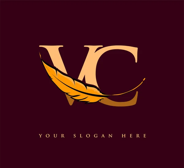 首字母Vc标志与羽毛公司名称 简洁明了的设计 工商及公司的矢量标志 — 图库矢量图片