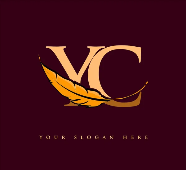 首字母Yc标志与羽毛公司名称 简单而干净的设计 工商及公司的矢量标志 — 图库矢量图片