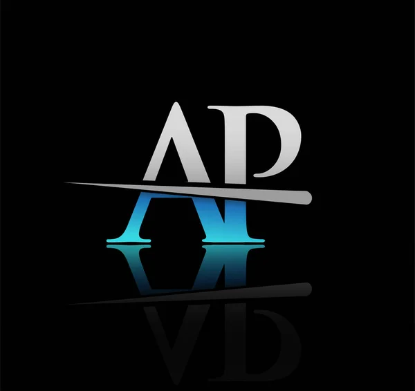 Logotipo Inicial Letra Nombre Empresa Color Azul Plata Swoosh Diseño — Archivo Imágenes Vectoriales