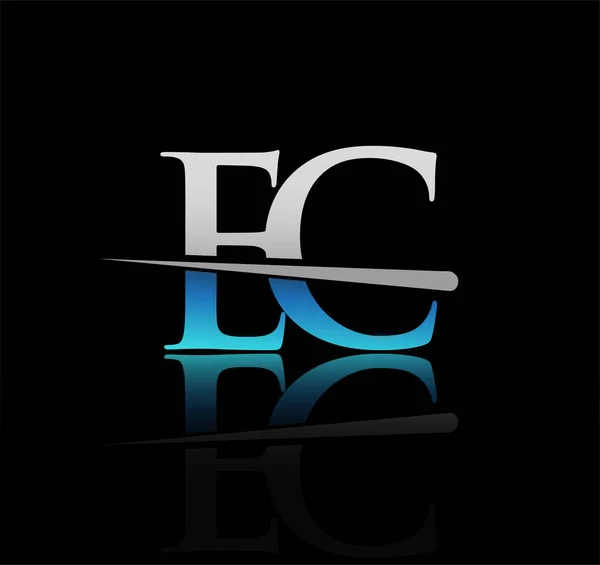 最初的标识型字母Ec公司名称为彩色蓝色和银色Swoosh设计 企业和公司的矢量标识 — 图库矢量图片