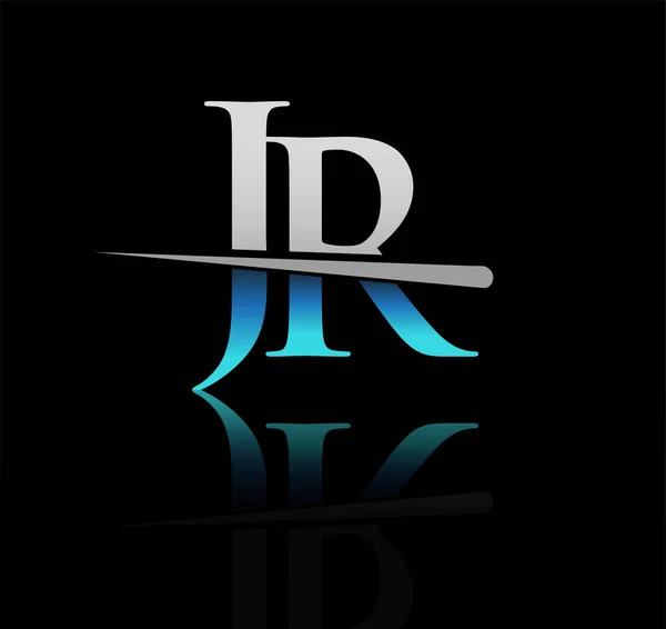 当初のロゴタイプ文字Jr会社名はブルーとシルバーのスウッシュデザイン ビジネスや企業のためのベクターロゴ — ストックベクタ