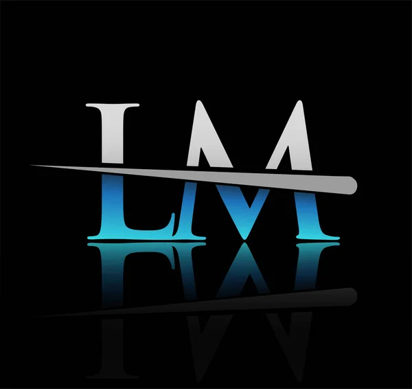 Logo Initial Lettre Nom Entreprise Coloré Bleu Argent Swoosh Design — Image vectorielle