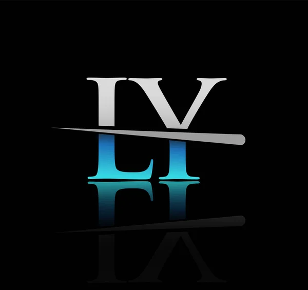 最初的标志字体字母Ly公司的名称有色蓝色和银色Swoosh设计 企业和公司的矢量标识 — 图库矢量图片