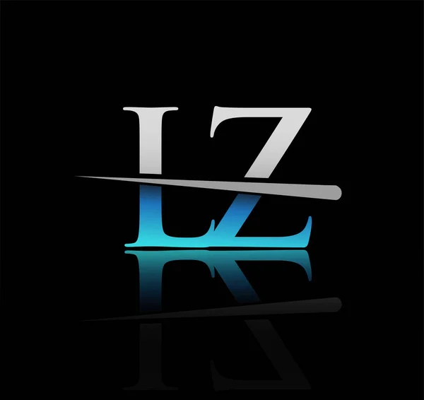 最初的标志字体字母Lz公司的名称有色蓝色和银色Swoosh设计 企业和公司的矢量标识 — 图库矢量图片