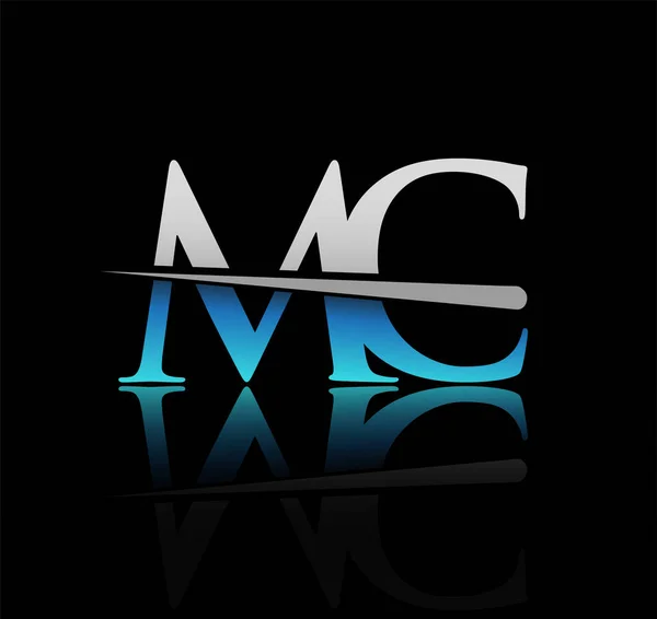 最初的标识字母Mc公司的名称是彩色蓝色和银色的Swoosh设计 企业和公司的矢量标识 — 图库矢量图片